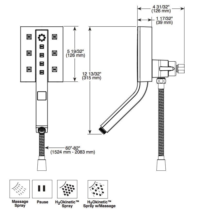 Delta 58473-KS-PR H2Okinetic In2Ition 4-Settin G Two-In-One Shower