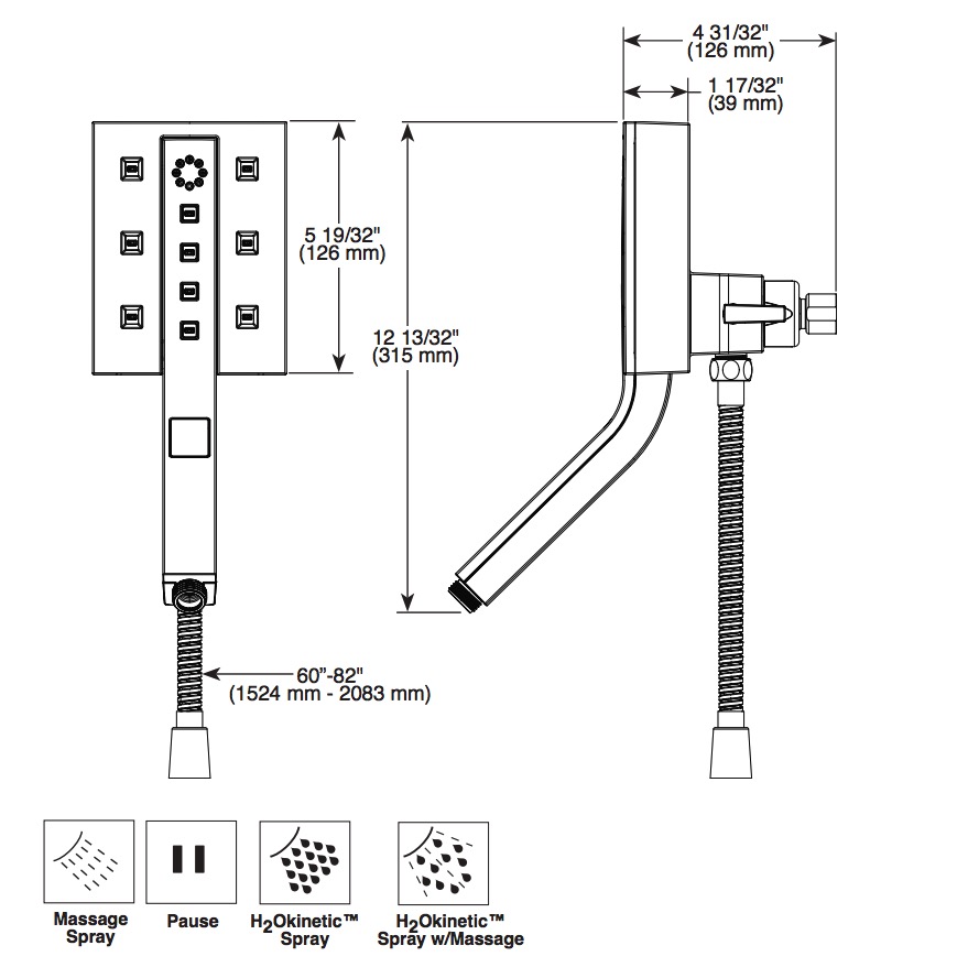 Delta 58473-PR H2Okinetic In2Ition 4-Settin G Two-In-One Shower