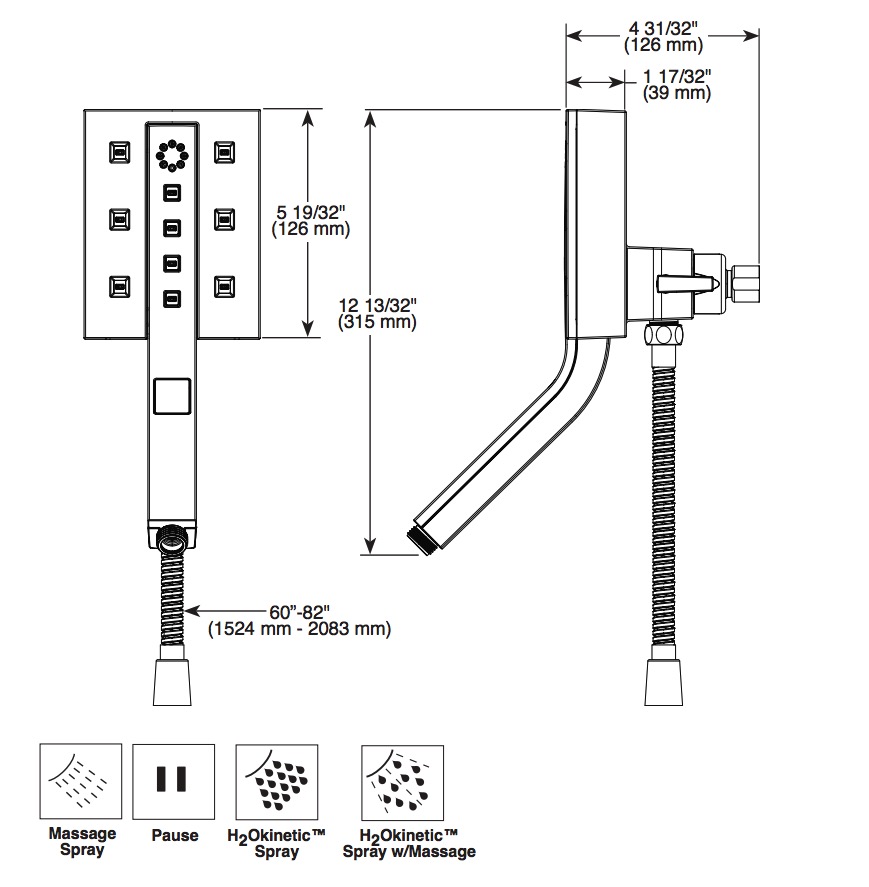 Delta 58473-SS-PR H2Okinetic In2Ition 4-Settin G Two-In-One Shower