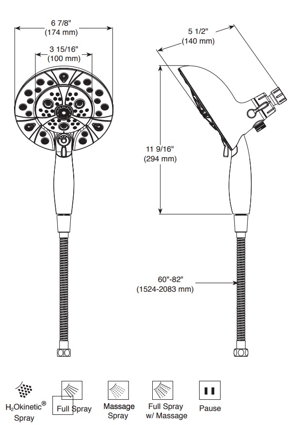 Delta 58480-BL-PK Multi-Setting H2Okinetic In2Ition 
