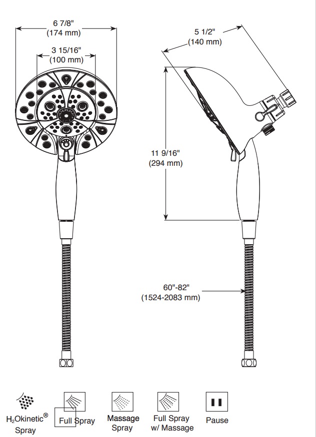 Delta 58480-PN-PR-PK H2O In2Ition Hssh 1.75 Gpm 5-Setting
