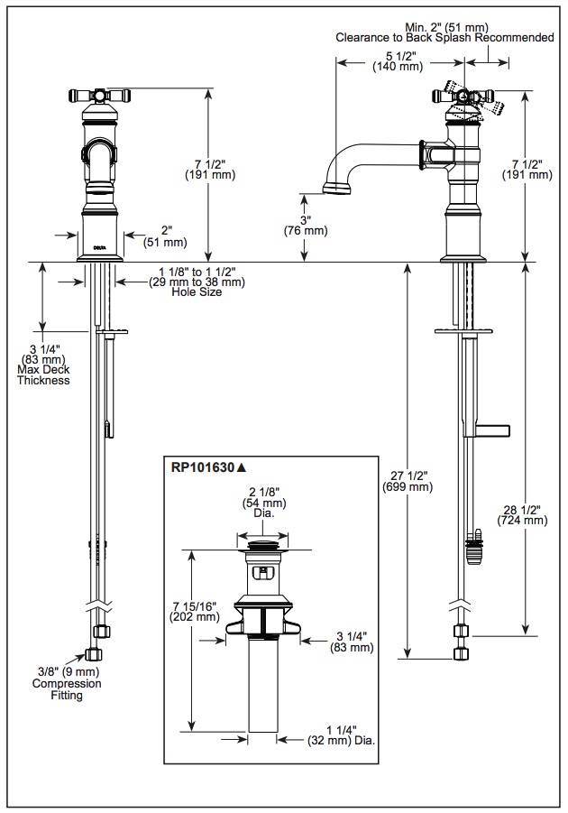Delta 587-CZ-PR-DST Single Handle Bathroom Faucet