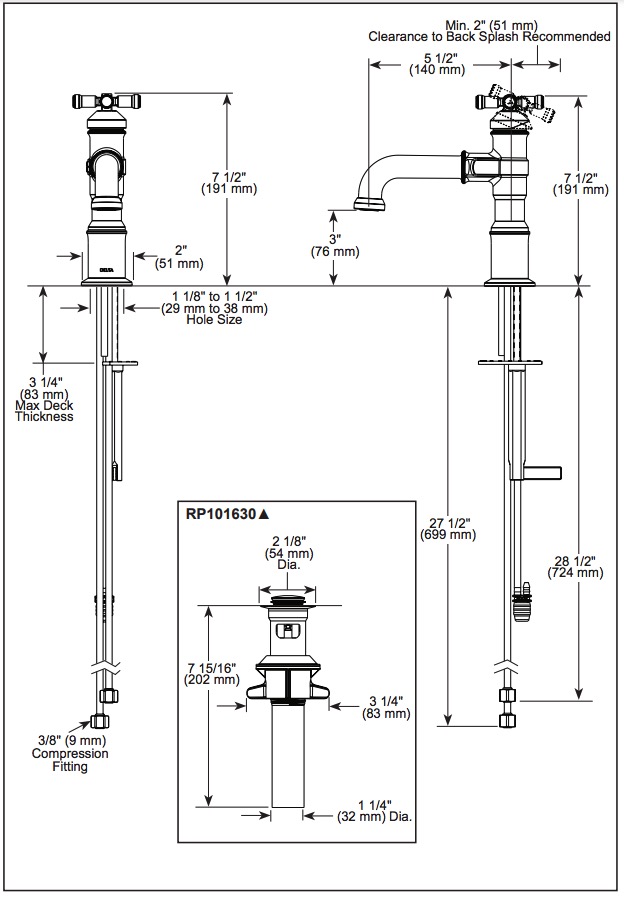 Delta 587-PR-DST Single Handle Bathroom Faucet