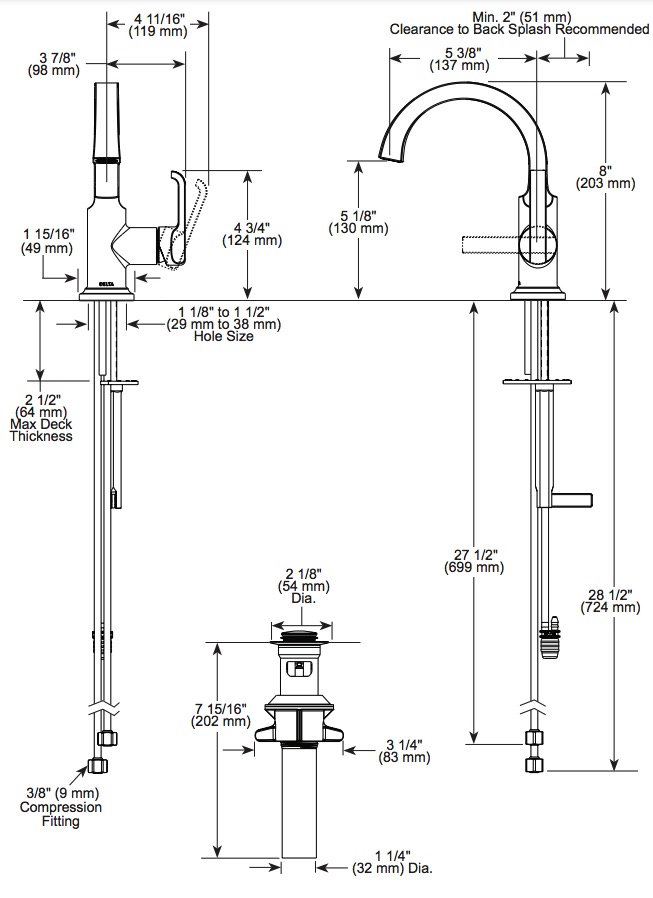 Delta 588SH-CZ-PR-DST Tetra Single Handle Bathroom Faucet