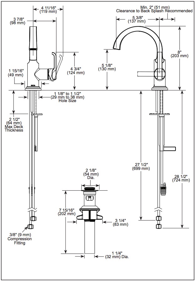 Delta 588SH-PR-DST Tetra Single Handle Bathroom Faucet