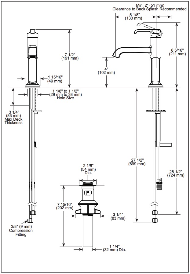 Delta 589-BL-DST Tetra Single Handle Bathroom Faucet
