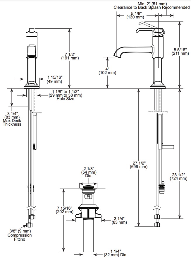 Delta 589-SS-PR-LPU-DST Tetra Single Handle Bathroom Faucet