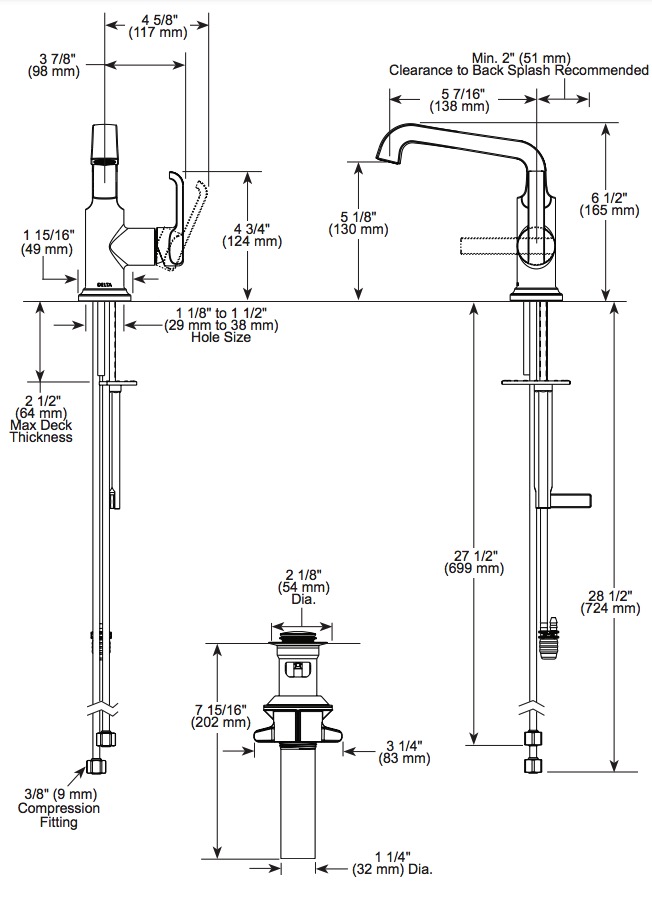 Delta 589SH-BL-DST Tetra Single Handle Bathroom Faucet