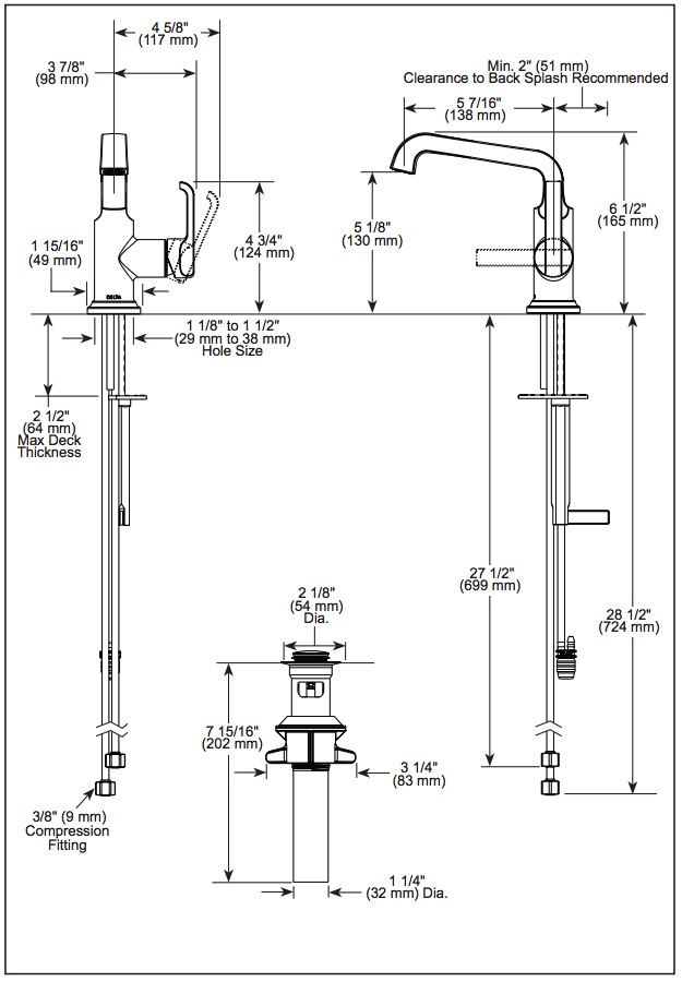 Delta 589SH-PR-DST Tetra Single Handle Bathroom Faucet