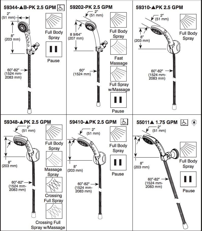 Delta 59410-B-PK Push Button Pause Hand Shr With Tapered Wall Mount, 60" Hose