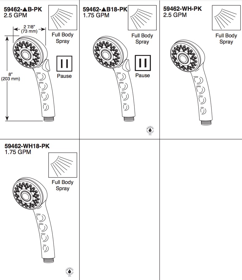 Delta 59462-B-PK Push Button Pause Full Spray Hand Shr 