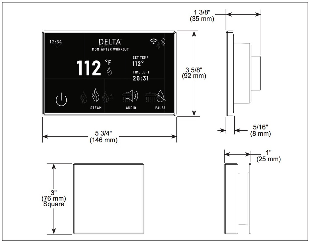 Delta 5CH-550L-BL Steamscape Linear Square Deluxe Package Matte Black