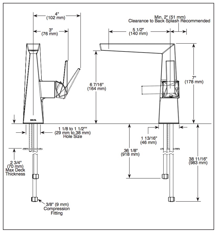 Delta 643-KS-PR-DST Mid-Height Single Handle Faucet