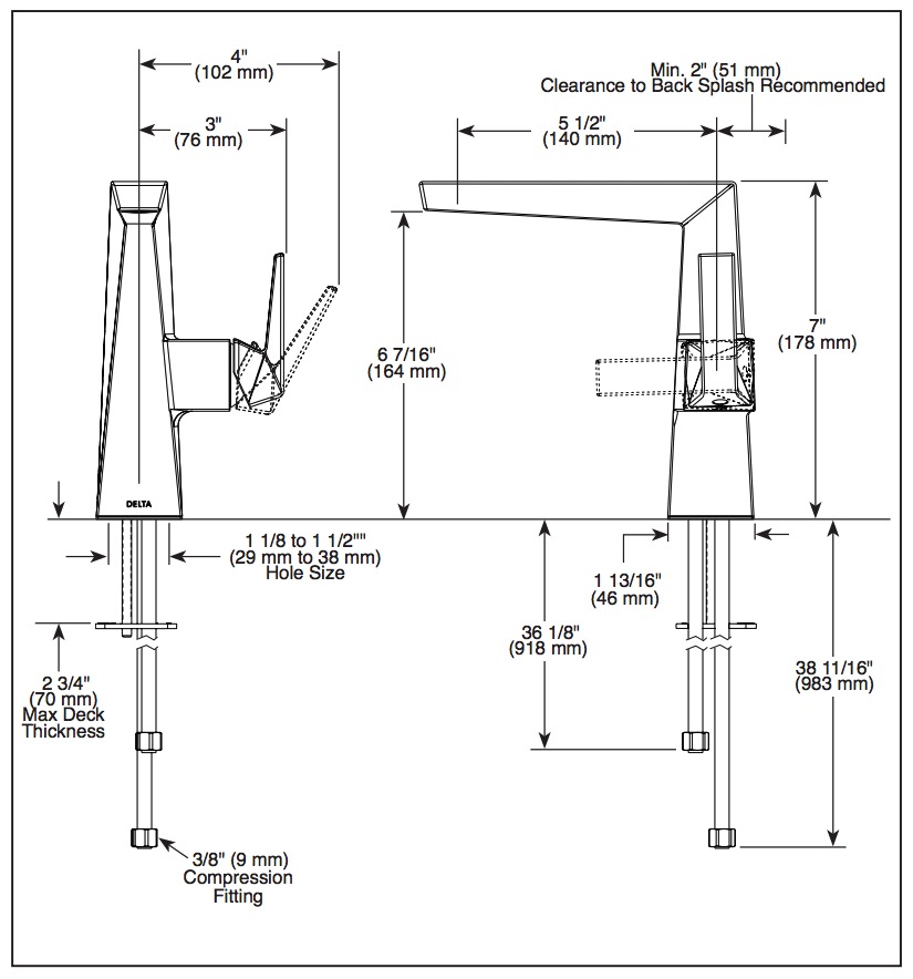 Delta 643-PR-DST Mid-Height Single Handle Faucet