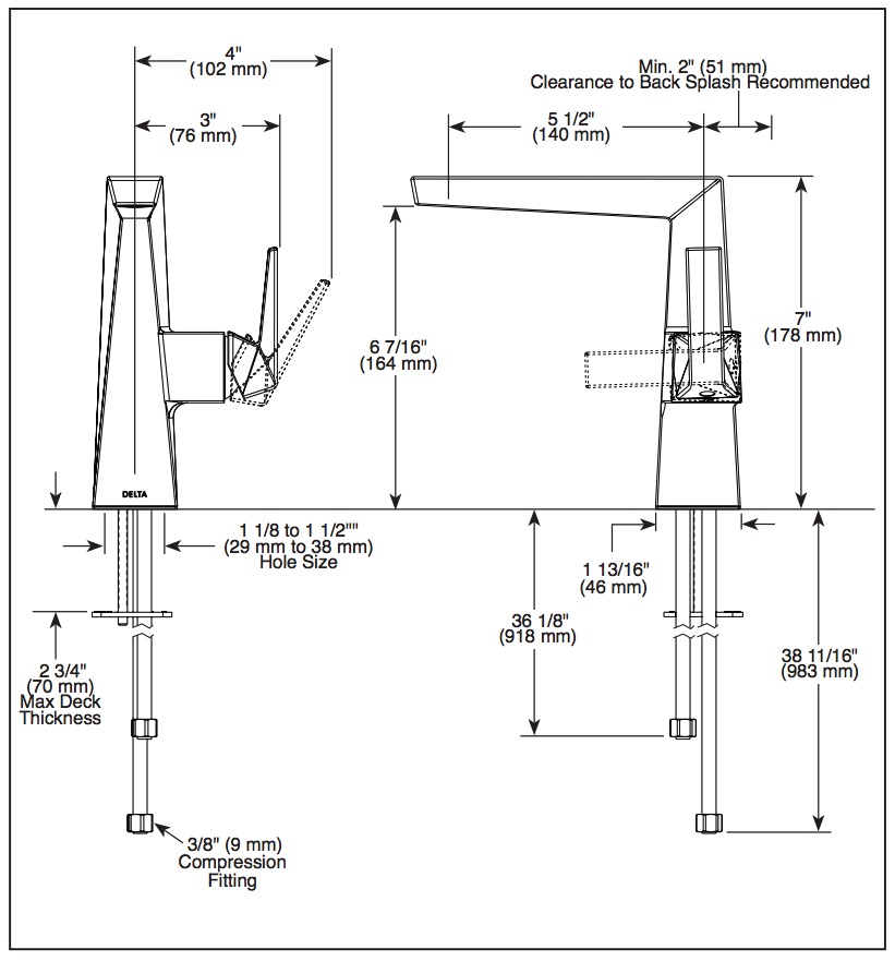 Delta 643-SS-PR-DST Mid-Height Single Handle Faucet