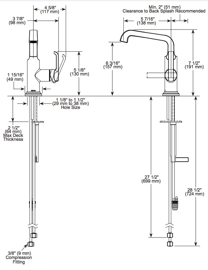 Delta 689-BL-DST Tetra Single Handle Mid-Height Vessel Bathroom
