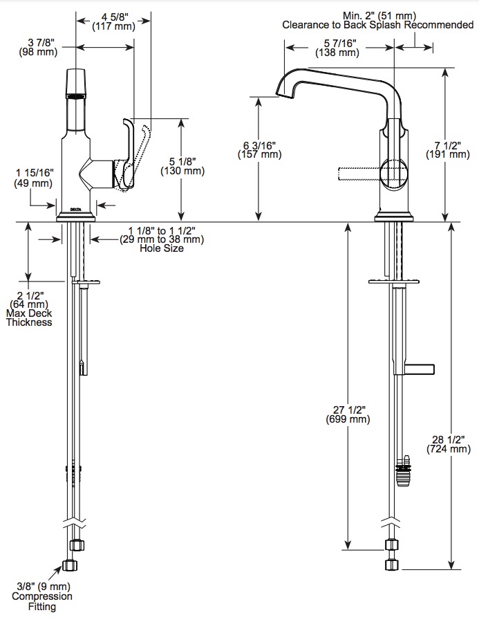 Delta 689-PR-DST Tetra Single Handle Mid-Height Vessel Bathroom