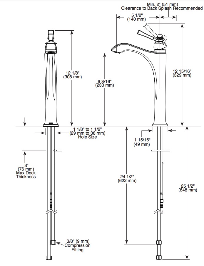 Delta 756-CZ-DST Dorval Single Hole Bathroom Faucet 1L
