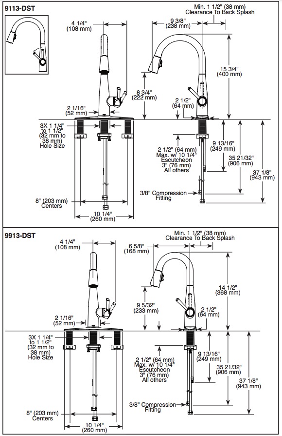 Delta 9113-CZ-DST Single Handle Pull-Down Kitchen Faucet Cz