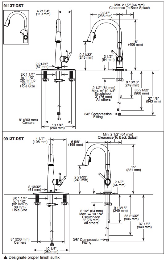 Delta 9113T-CZ-DST Single Handle Pull-Down Kitchen Faucet With Touch2O Cz