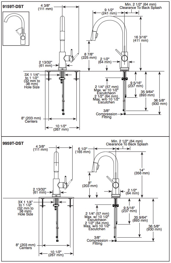 Delta 9159T-CZ-DST Trinsic Pull-Down Kitchen Faucet W/T2O 