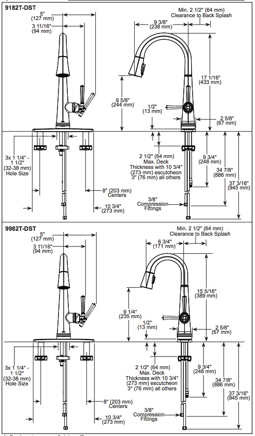 Delta 9182T-BL-DST Emmeline Touch 2O Pull-Down Kichen Faucet 1L W/Shieldspray 