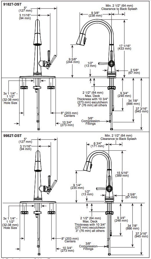 Delta 9182T-CZ-PR-DST Emmeline Touch 2O Pull-Down Kichen Faucet 1L W/Shieldspray 