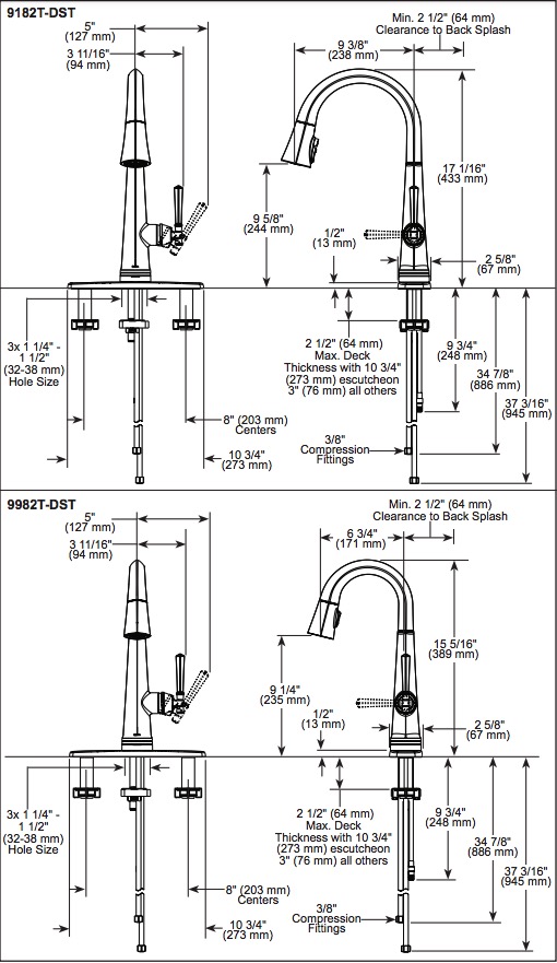 Delta 9182T-PR-DST Emmeline Touch 2O Pull-Down Kichen Faucet 1L W/Shieldspray 