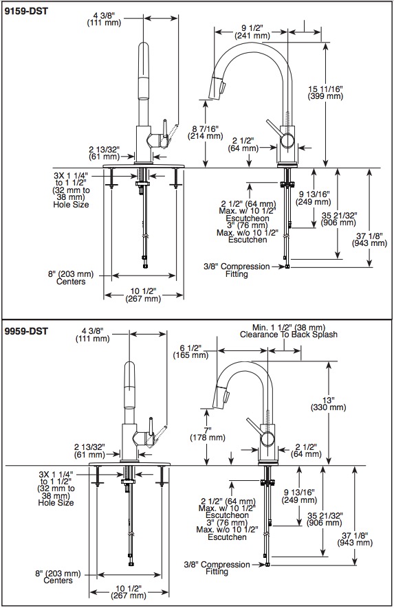 Delta 9959-KS-DST Trinsic Single Handle Pull-Down Bar/Prep Faucet 