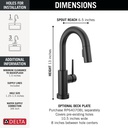Delta 9959TL-BL-DST Trinsic Bar Pulldown Touchless Kitchen Faucet Matte Black