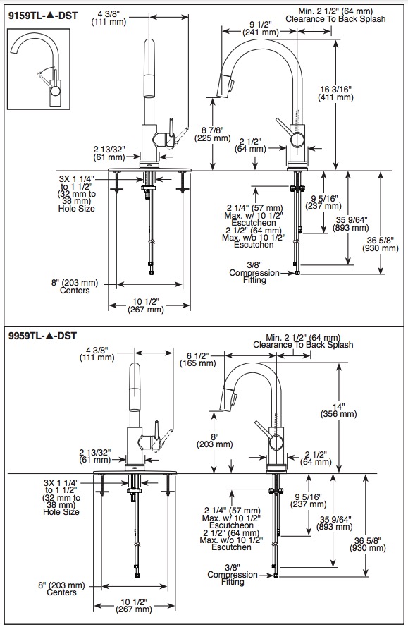 Delta 9959TL-DST Trinsic Bar Pulldown Touchless Kitchen Faucet Chrome