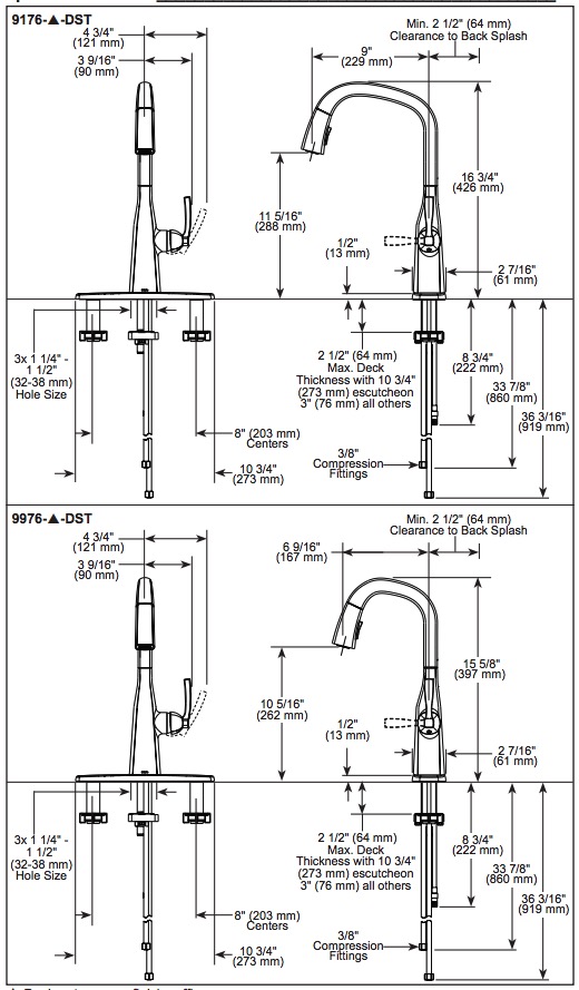 Delta 9976-CZ-PR-DST Pull-Down Bar/Prep Faucet 1L
