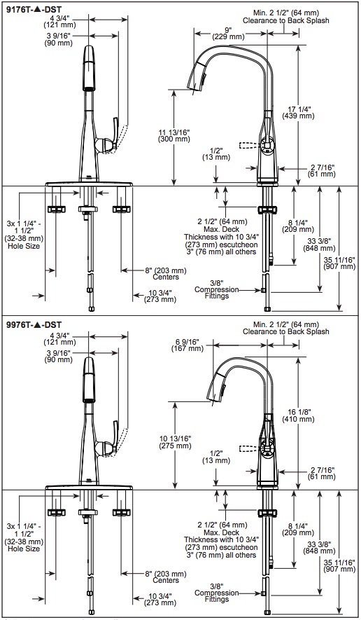 Delta 9976T-AR-PR-DST Touch2O Pull-Down Bar/Prep Faucet 1L