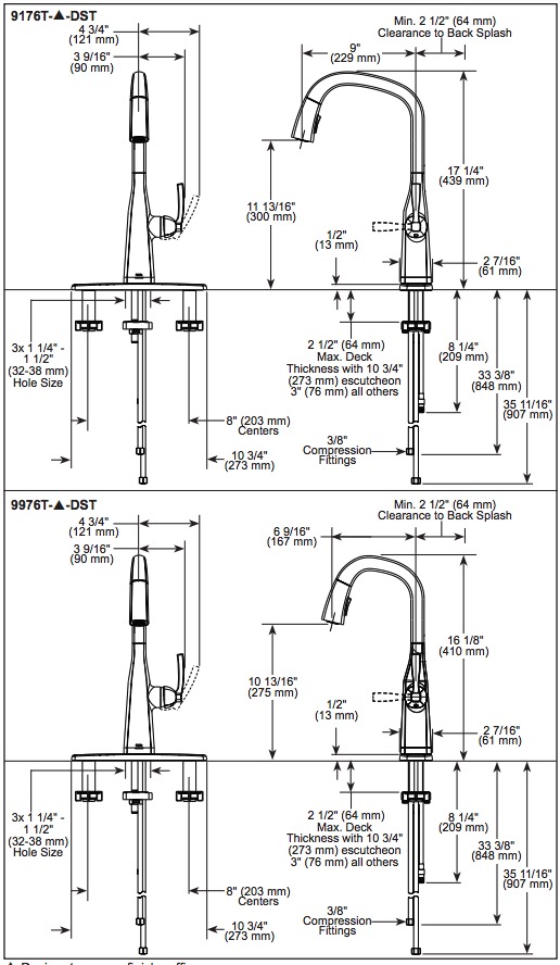 Delta 9976T-BL-DST Touch2O Pull-Down Bar/Prep Faucet 1L