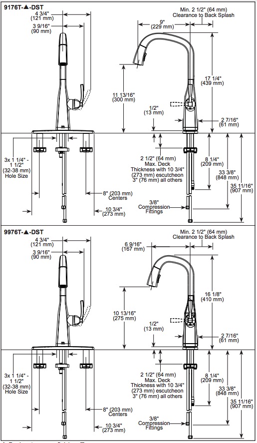 Delta 9976T-PR-DST Touch2O Pull-Down Bar/Prep Faucet 1L
