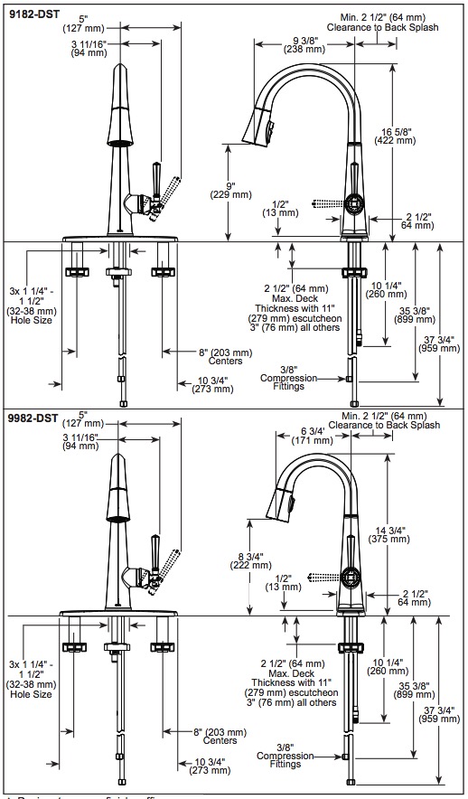 Delta 9982-PR-DST Emmeline Pull-Down Bar/Prep Faucet 1L 