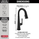 Delta 9982T-BL-DST Emmeline Touch2O Pull-Down Bar/Prep Faucet 1L 