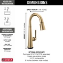 Delta 9982T-CZ-PR-DST Emmeline Touch2O Pull-Down Bar/Prep Faucet 1L 