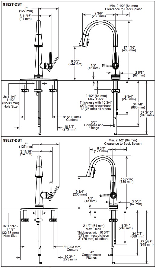 Delta 9982T-CZ-PR-DST Emmeline Touch2O Pull-Down Bar/Prep Faucet 1L 