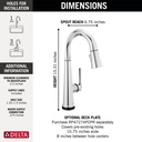 Delta 9982T-PR-DST Emmeline Touch2O Pull-Down Bar/Prep Faucet 1L 