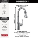 Delta 9990-AR-DST Broderick Pull-Down Bar/Prep Faucet 1L 