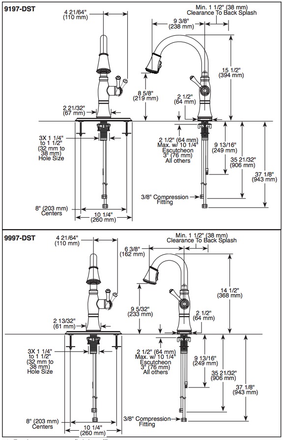 Delta 9997-CZ-PR-DST Cassidy Pull-Down Bar/Prep Faucet 1L 