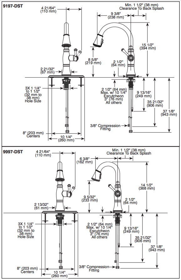 Delta 9997-PN-PR-DST Cassidy Pull-Down Bar/Prep Faucet 1L 