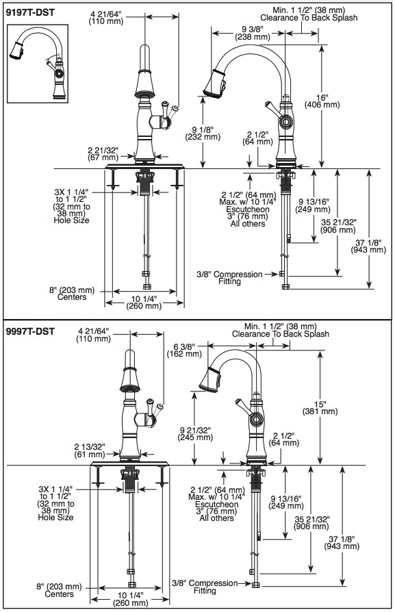 Delta 9997T-AR-PR-DST Cassidy Touch2O Pull-Down Bar/Prep Faucet 1L 