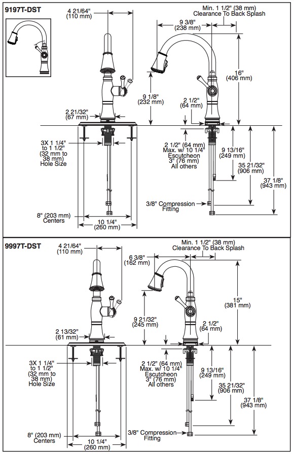 Delta 9997T-CZ-PR-DST Cassidy Touch2O Pull-Down Bar/Prep Faucet 1L 