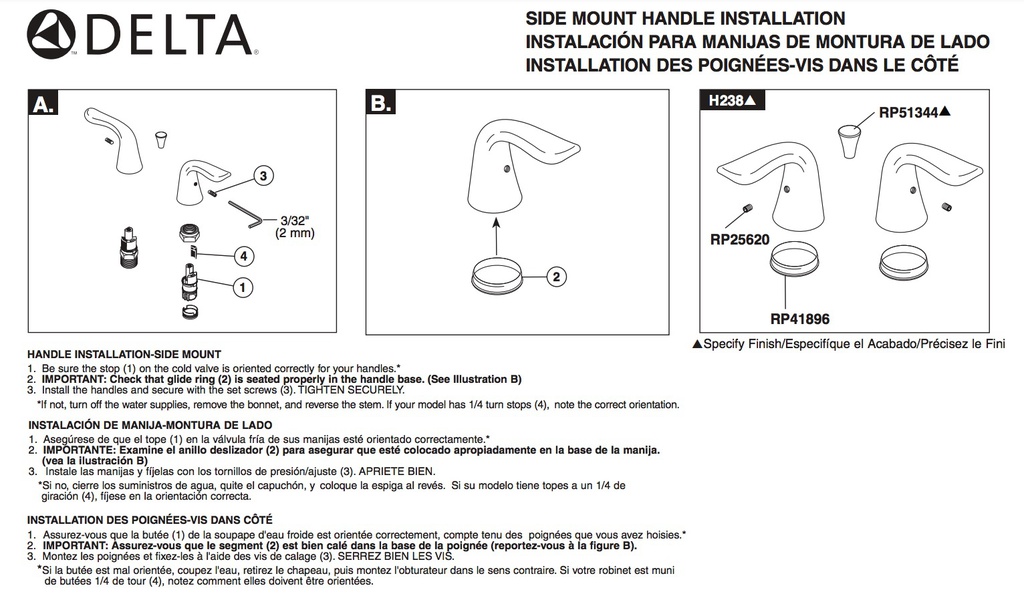 Delta H238 Delta Lahara Handle Kit-Pair