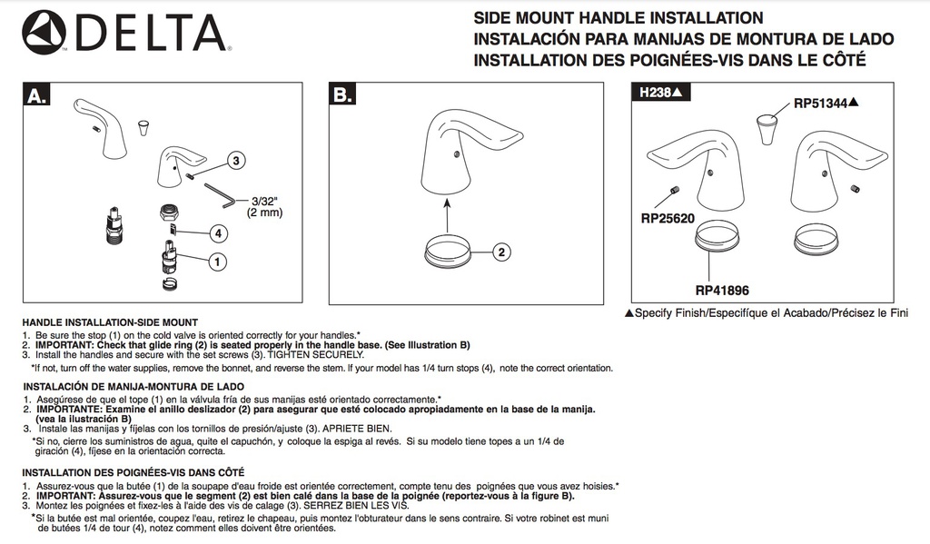 Delta H238SS Delta Lahara Handle Kit-Pair