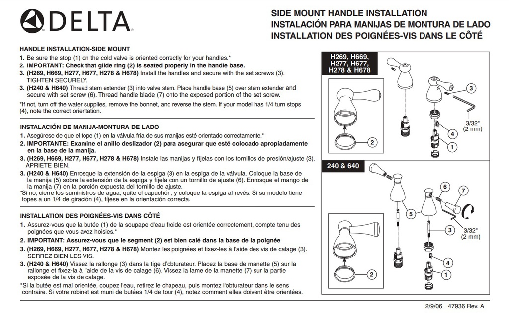 Delta H240 Lockwood Sm Lockwood Hdles W/Screws-Cr 