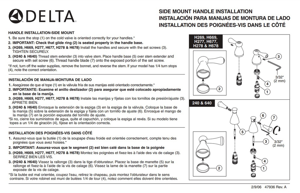 Delta H240SS Lockwood Sm Lockwood Hdles W/Screws-Ss 
