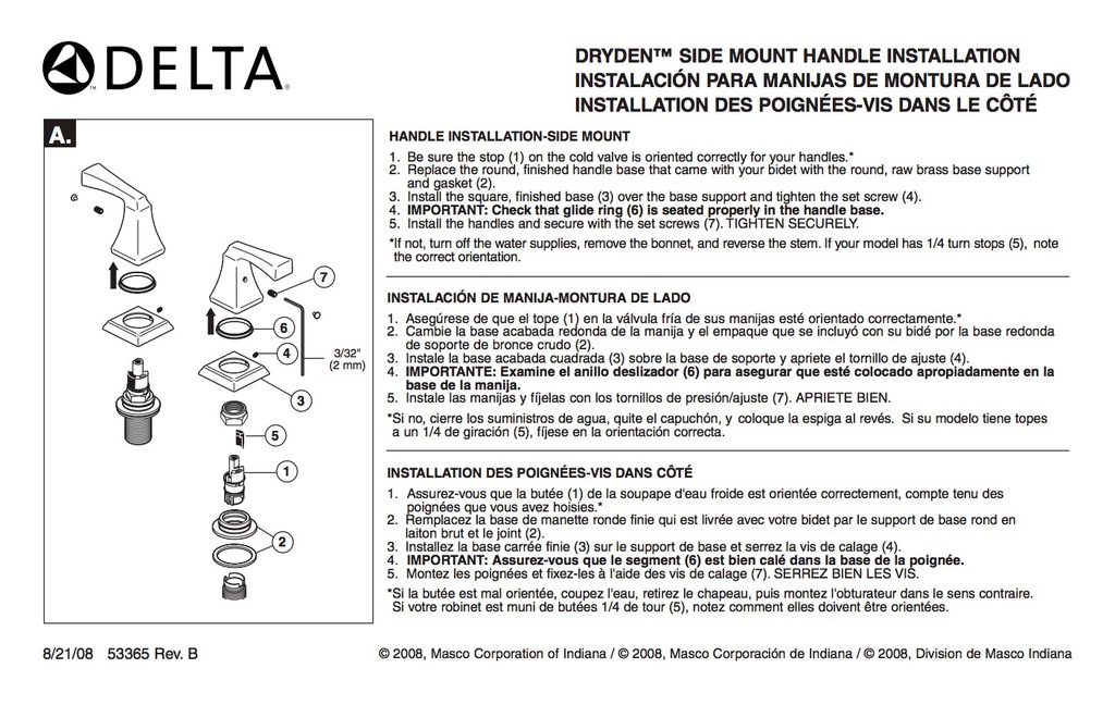 Delta H251 Dryden Bidet Handle Kit